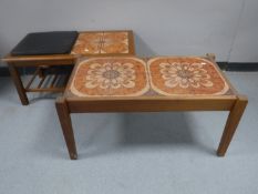 A teak tiled topped coffee table,