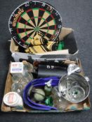 Two boxes of pub accessories - glasses,