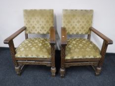 Six carved oak dining chairs