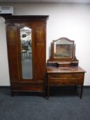A late Victorian inlaid mahogany wardrobe and dressing chest