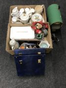 Two boxes of tea china, dinner ware, china bread bin,