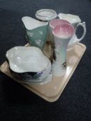 Two trays containing a collection of Maling china