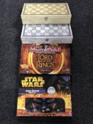 Two boxes of Lord of the Rings chess collection sets,