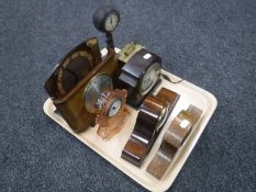 A tray of eight assorted twentieth century mantel clocks