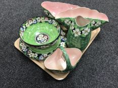 A tray of six pieces of Maling china