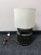 An African hardwood table lamp with shade