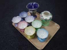 A tray of seven Maling sundae dishes and two Maling vases