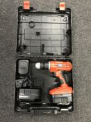 A cased Black & Decker 18 volt electric drill