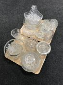 Two trays of assorted lead crystal and pressed glass