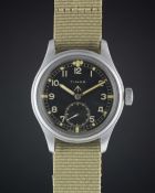 A GENTLEMAN'S STAINLESS STEEL BRITISH MILITARY TIMOR W.W.W. WRIST WATCH CIRCA 1940s, PART OF THE 