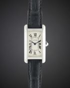 A LADIES 18K SOLID WHITE GOLD CARTIER TANK AMERICAINE WRIST WATCH CIRCA 2005, REF. 2489 Movement:
