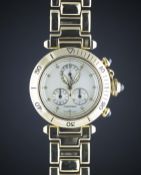 A GENTLEMAN'S 18K SOLID GOLD CARTIER PASHA CALENDAR CHRONOGRAPH BRACELET WATCH CIRCA 2000, REF. 1353