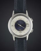 A GENTLEMAN'S STAINLESS STEEL JAEGER LECOULTRE MEMOVOX AUTOMATIC ALARM WRIST WATCH CIRCA 1970,