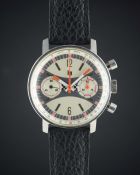 A RARE GENTLEMAN'S STAINLESS STEEL LIP CHRONOGRAPH WRIST WATCH CIRCA 1970, WITH 