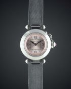 A LADIES STAINLESS STEEL CARTIER MISS PASHA WRIST WATCH CIRCA 2002, REF. 2973 WITH PINK SUNBURST