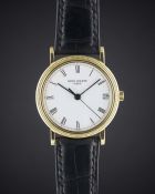 A GENTLEMAN'S 18K SOLID GOLD PATEK PHILIPPE CALATRAVA AUTOMATIC WRIST WATCH CIRCA 1980, REF. 3802/
