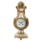 A RARE LOUIS XVI ORMOLU MOUNTED ALABASTER LYRE CLOCK  CIRCA 1800, THE DIAL SIGNED KINABLE PARIS
