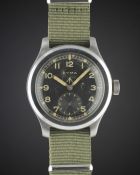 A GENTLEMAN'S STAINLESS STEEL BRITISH MILITARY CYMA W.W.W. WRIST WATCH CIRCA 1940s, PART OF THE 