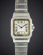 A GENTLEMAN'S STEEL & GOLD CARTIER SANTOS GALBEE BRACELET WATCH DATED 1999, REF. W200114B01 WITH