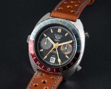 A GENTLEMAN'S STAINLESS STEEL HEUER AUTAVIA GMT AUTOMATIC CHRONOGRAPH WRIST WATCH CIRCA 1970s,