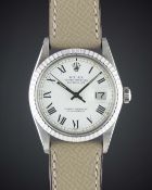 A GENTLEMAN'S STAINLESS STEEL ROLEX OYSTER PERPETUAL DATEJUST WRIST WATCH CIRCA 1981, REF. 16030