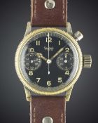 A GENTLEMAN'S GERMAN MILITARY HANHART LUFTWAFFE PILOTS SINGLE BUTTON CHRONOGRAPH WRIST WATCH CIRCA