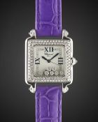 A LADIES STAINLESS STEEL, WHITE GOLD & DIAMOND CHOPARD HAPPY SPORT WRIST WATCH CIRCA 2000s, REF.