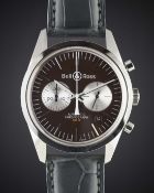 A GENTLEMAN'S STAINLESS STEEL BELL & ROSS OFFICER BROWN CHRONOGRAPH WRIST WATCH CIRCA 2017, REF.