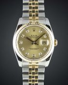 A GENTLEMAN'S SIZE STEEL & GOLD ROLEX OYSTER PERPETUAL DATEJUST BRACELET WATCH DATED 2007, REF.