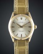 A FINE GENTLEMAN'S 18K SOLID PINK GOLD ROLEX OYSTER PERPETUAL WRIST WATCH CIRCA 1965, REF. 1005 /