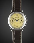 A GENTLEMAN'S STAINLESS STEEL UNIVERSAL GENEVE COMPUR CHRONOGRAPH WRIST WATCH CIRCA 1940s, REF. 5070
