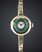 A LADIES 9CT SOLID GOLD & ENAMEL ROLEX HALF HUNTER BRACELET WATCH CIRCA 1920s Movement: 15J,