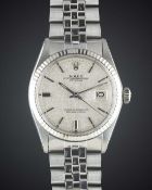 A GENTLEMAN'S STEEL & WHITE GOLD ROLEX OYSTER PERPETUAL DATEJUST BRACELET WATCH CIRCA 1973, REF.