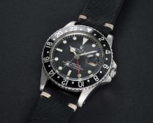 A RARE GENTLEMAN'S STAINLESS STEEL ROLEX OYSTER PERPETUAL GMT MASTER WRIST WATCH CIRCA 1967, REF.