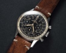 A RARE GENTLEMAN'S STAINLESS STEEL BREITLING AOPA NAVITIMER CHRONOGRAPH WRIST WATCH CIRCA 1963, REF.