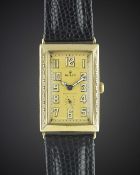 A GENTLEMAN'S 14K SOLID GOLD ROLEX RECTANGULAR WRIST WATCH CIRCA 1930s, REF. 829 Movement: 15J,