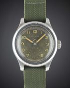 A GENTLEMAN'S STAINLESS STEEL BRITISH MILITARY CYMA W.W.W. WRIST WATCH CIRCA 1940s, WITH 