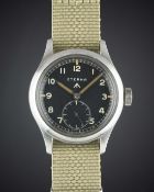 A GENTLEMAN'S STAINLESS STEEL BRITISH MILITARY ETERNA W.W.W. WRIST WATCH CIRCA 1940s, PART OF THE 