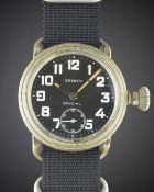 A GENTLEMAN'S ZENITH SPECIAL PILOTS WRIST WATCH CIRCA 1930, WITH BLACK ENAMEL DIAL Movement: