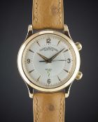 A GENTLEMAN'S 18K SOLID ROSE GOLD JAEGER LECOULTRE MEMOVOX REVEIL MASTER CONTROL 1000 HOURS WRIST