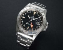A RARE GENTLEMAN'S STAINLESS STEEL ROLEX OYSTER PERPETUAL EXPLORER II 