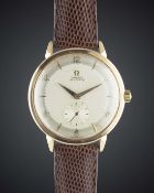 A GENTLEMAN'S LARGE SIZE 18K SOLID ROSE GOLD OMEGA AUTOMATIC WRIST WATCH CIRCA 1955, REF. 2861