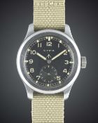 A GENTLEMAN'S STAINLESS STEEL BRITISH MILITARY CYMA W.W.W. WRIST WATCH CIRCA 1940s, PART OF THE 