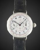 A RARE GENTLEMAN'S LARGE SIZE SOLID SILVER ZENITH MONOPUSHER PILOTS CHRONOGRAPH WRIST WATCH CIRCA