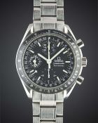 A GENTLEMAN'S STAINLESS STEEL OMEGA SPEEDMASTER TRIPLE CALENDAR AUTOMATIC CHRONOGRAPH BRACELET
