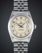 A GENTLEMAN'S STEEL & WHITE GOLD ROLEX OYSTER PERPETUAL DATEJUST BRACELET WATCH CIRCA 1984, REF.
