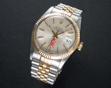 A VERY RARE GENTLEMAN'S STEEL & GOLD ROLEX OYSTER PERPETUAL DATEJUST BRACELET WATCH CIRCA 1984, REF.