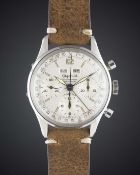 A GENTLEMAN'S STAINLESS STEEL GIGANDET WAKMANN TRIPLE CALENDAR CHRONOGRAPH WRIST WATCH CIRCA