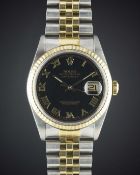 A GENTLEMAN'S STEEL & GOLD ROLEX OYSTER PERPETUAL DATEJUST BRACELET WATCH CIRCA 1987, REF. 16233