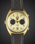A GENTLEMAN'S GOLD PLATED HEUER CARRERA AUTOMATIC CHRONOGRAPH WRIST WATCH CIRCA 1980, REF. 110.255